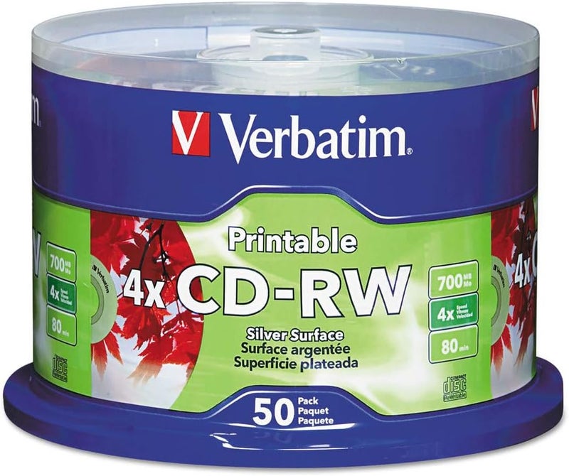 VERBATIM CD-RW 700MB 2X-4X DataLifePlus Silver Inkjet Printable Hub - 50pk Spindle - Image 2